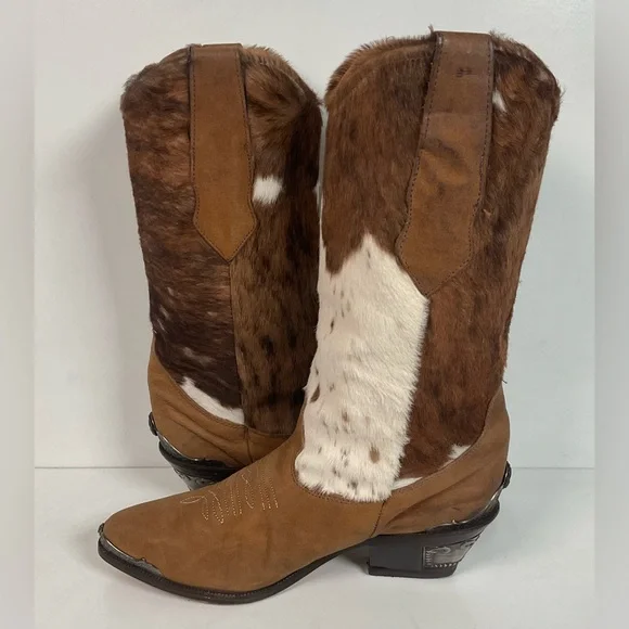 Vintage Zodiac Calf Hair On Cowhide Pony Cowgirl Boots 7.5 M Nubuck Suede - Picture 13 of 16